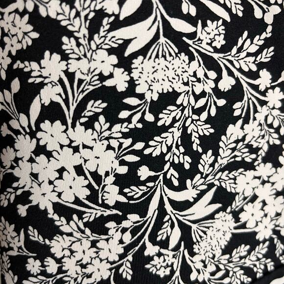 Talbots Black White Faux Wrap Knit Dress Large Striped Belt/Cuffs Slinky Stretch - Picture 5 of 6